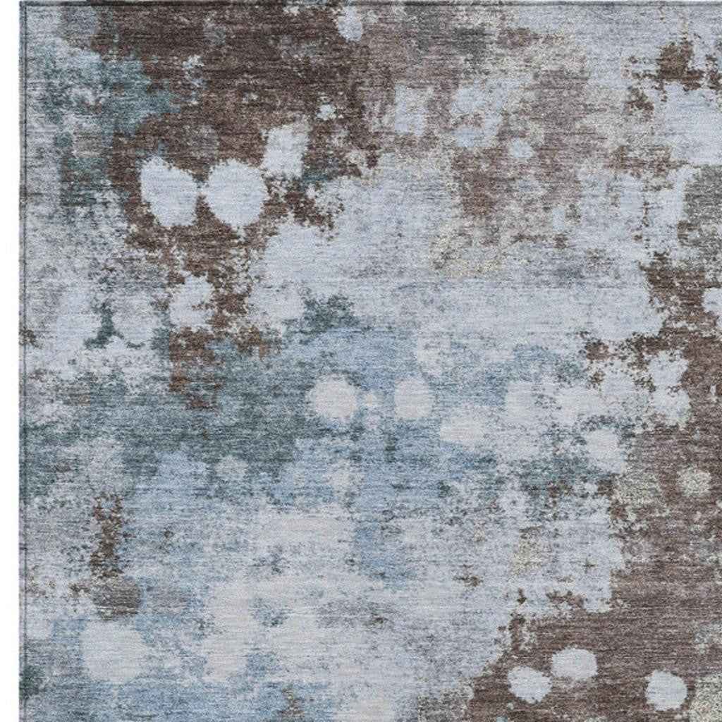 10' X 14' Sky Blue And Brown Abstract Washable Indoor Outdoor Area Rug