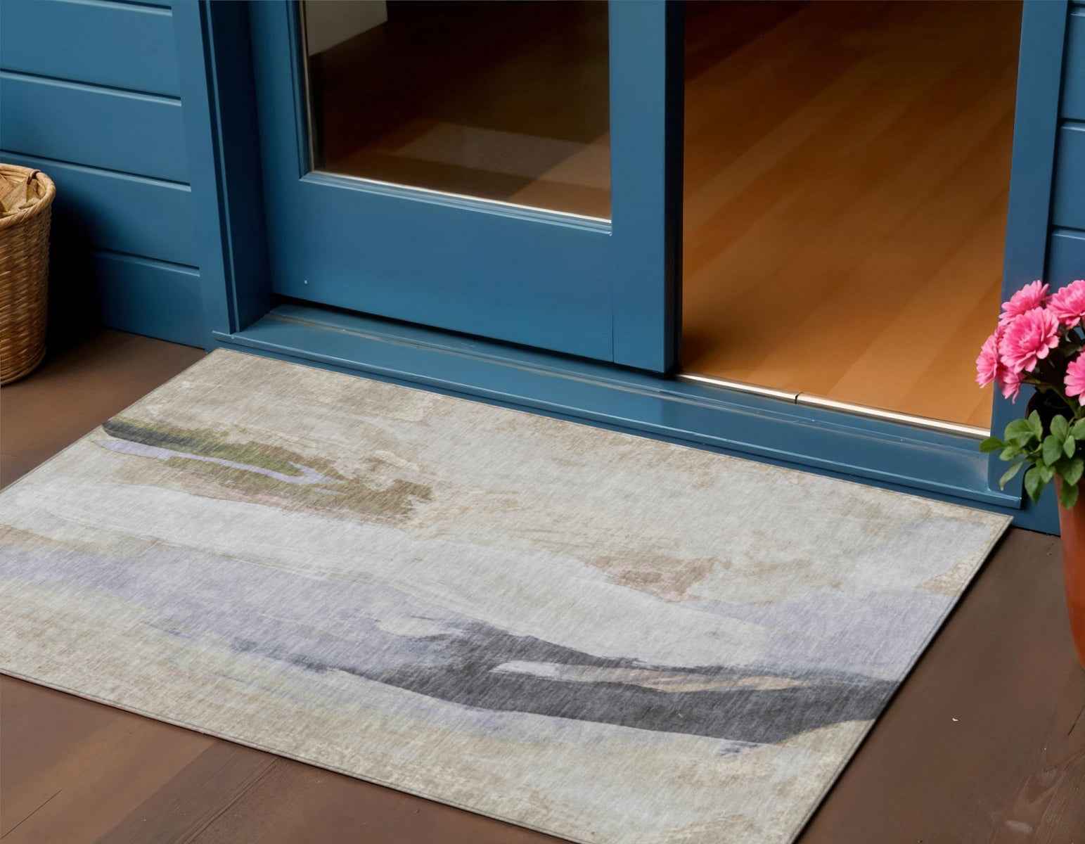 3' X 5' Ivory And Charcoal Abstract Washable Indoor Outdoor Area Rug