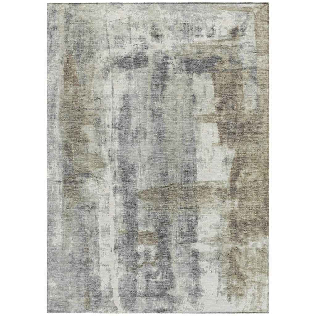 10' X 14' Beige And Ivory Abstract Washable Indoor Outdoor Area Rug