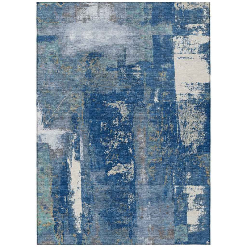 10' X 14' Navy Blue And Ivory Abstract Washable Indoor Outdoor Area Rug