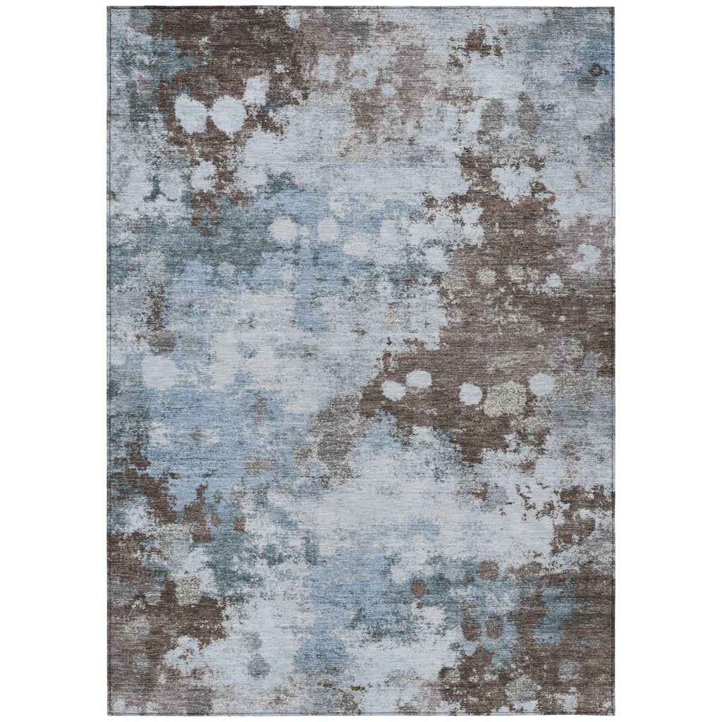 8' X 10' Sky Blue And Brown Abstract Washable Indoor Outdoor Area Rug
