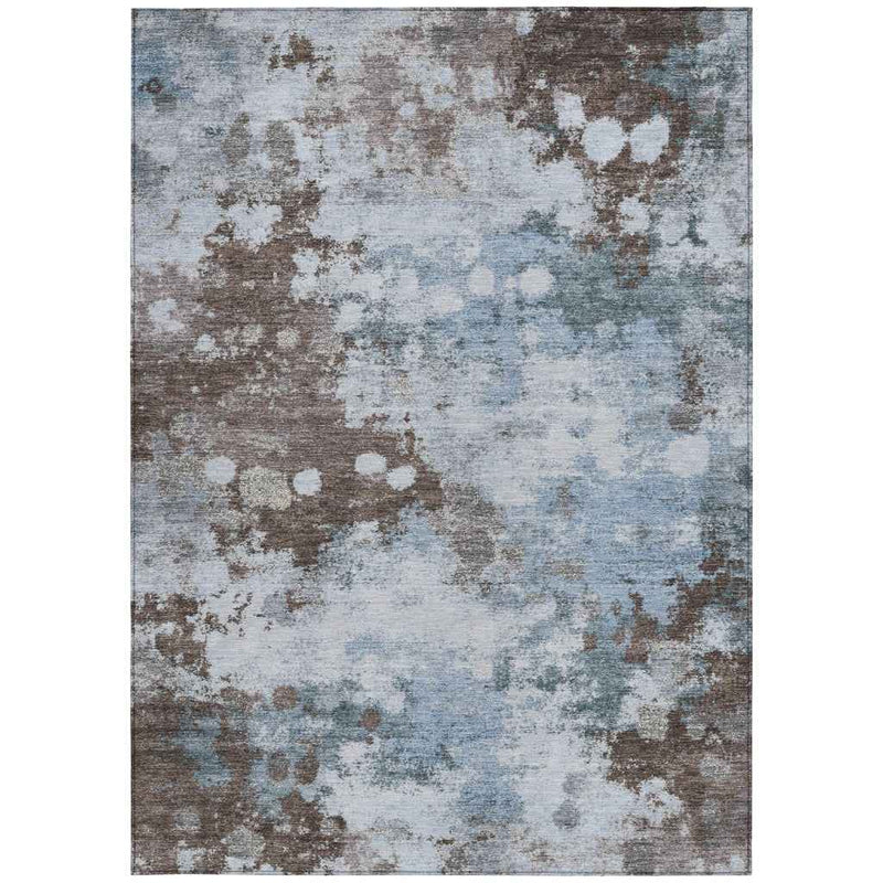 8' X 10' Sky Blue And Brown Abstract Washable Indoor Outdoor Area Rug