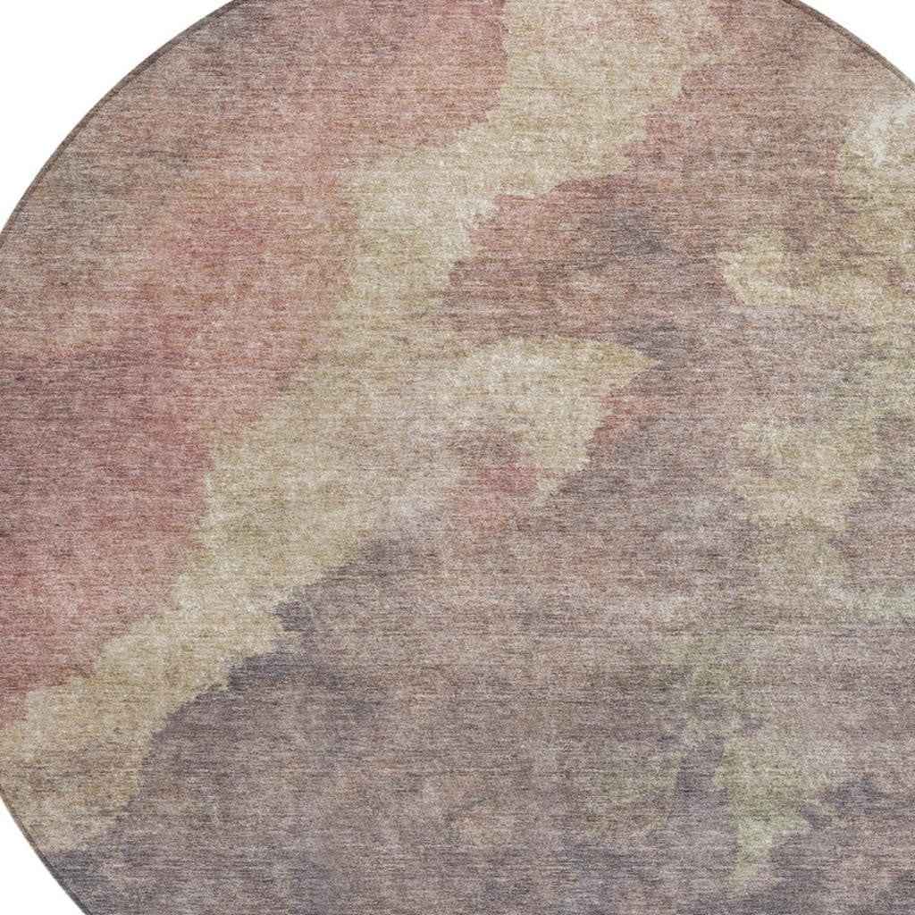 8' Copper And Taupe Round Abstract Washable Indoor Outdoor Area Rug