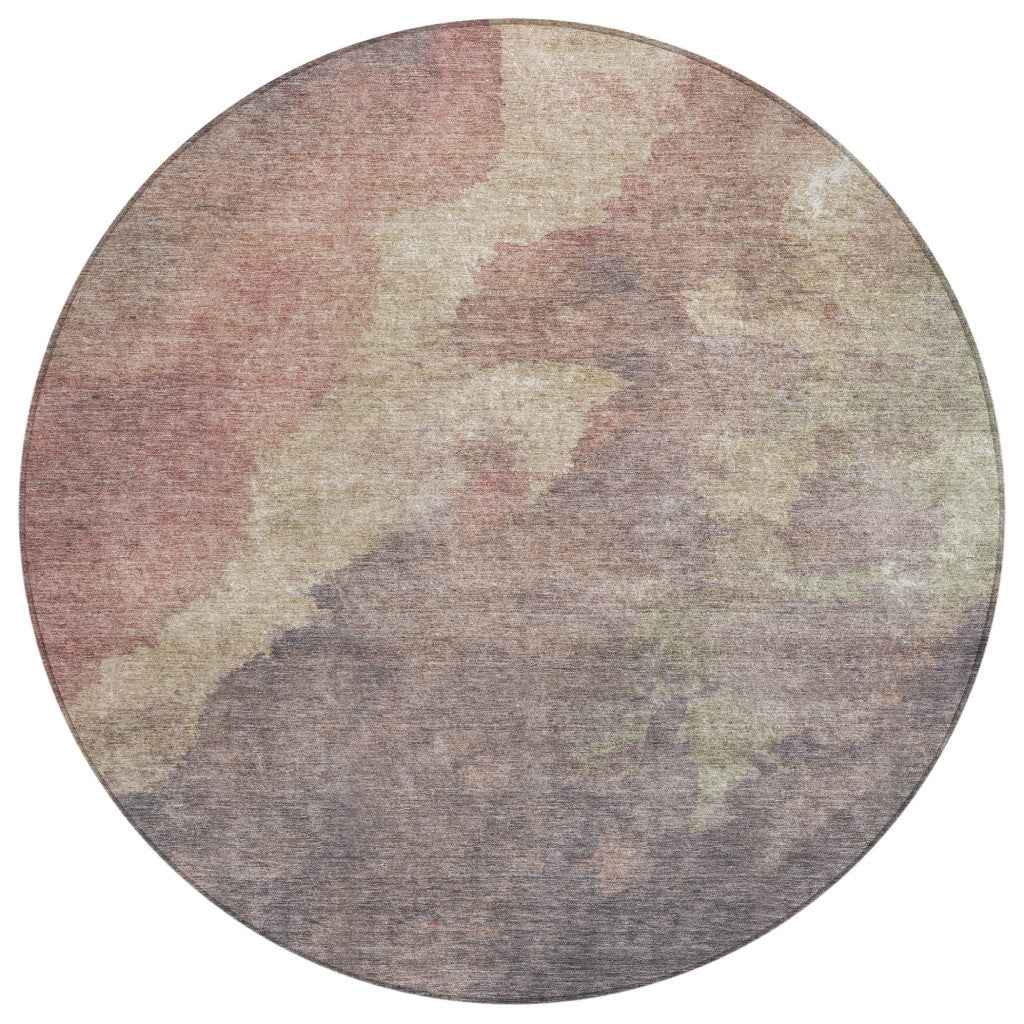 8' Copper And Taupe Round Abstract Washable Indoor Outdoor Area Rug