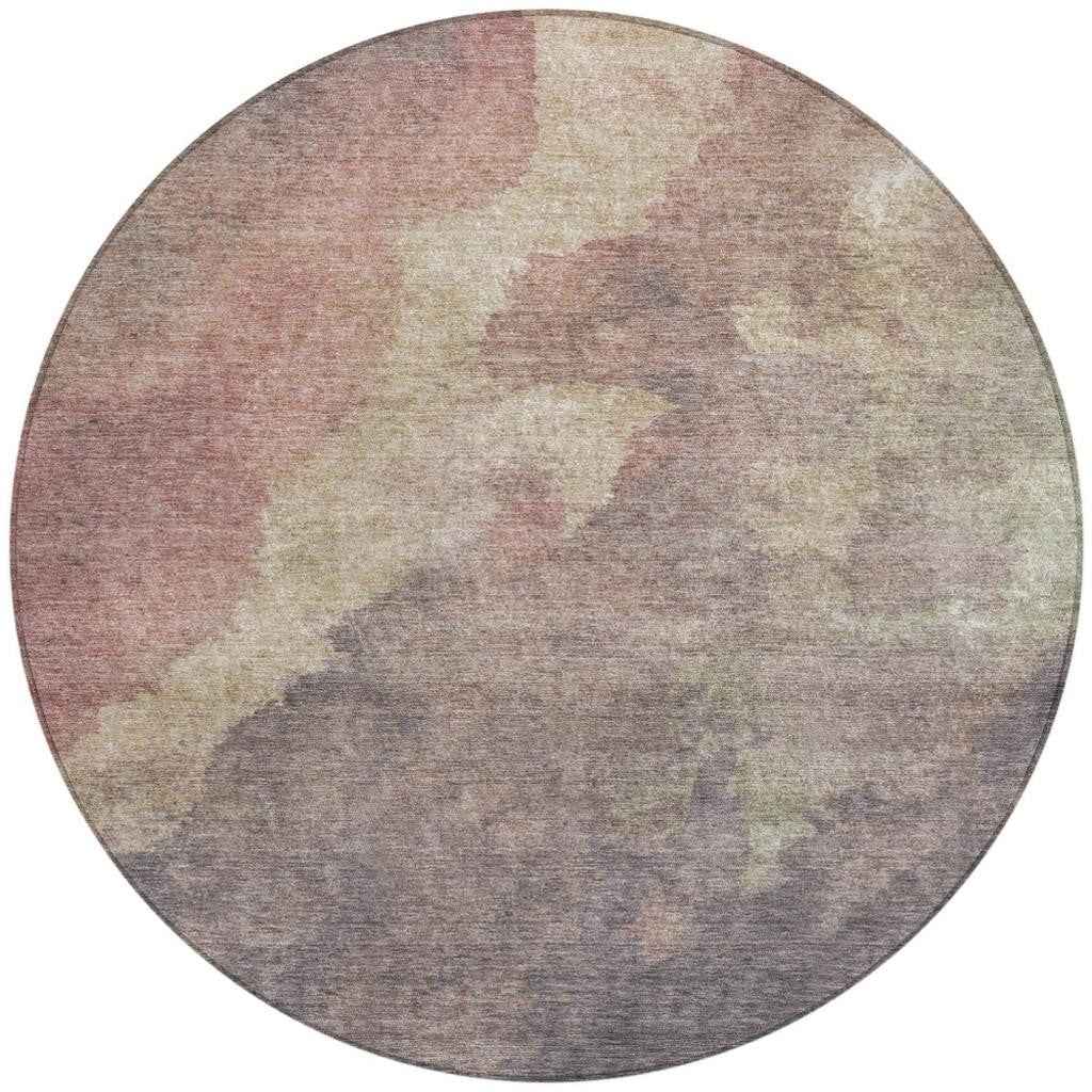 8' Copper And Taupe Round Abstract Washable Indoor Outdoor Area Rug