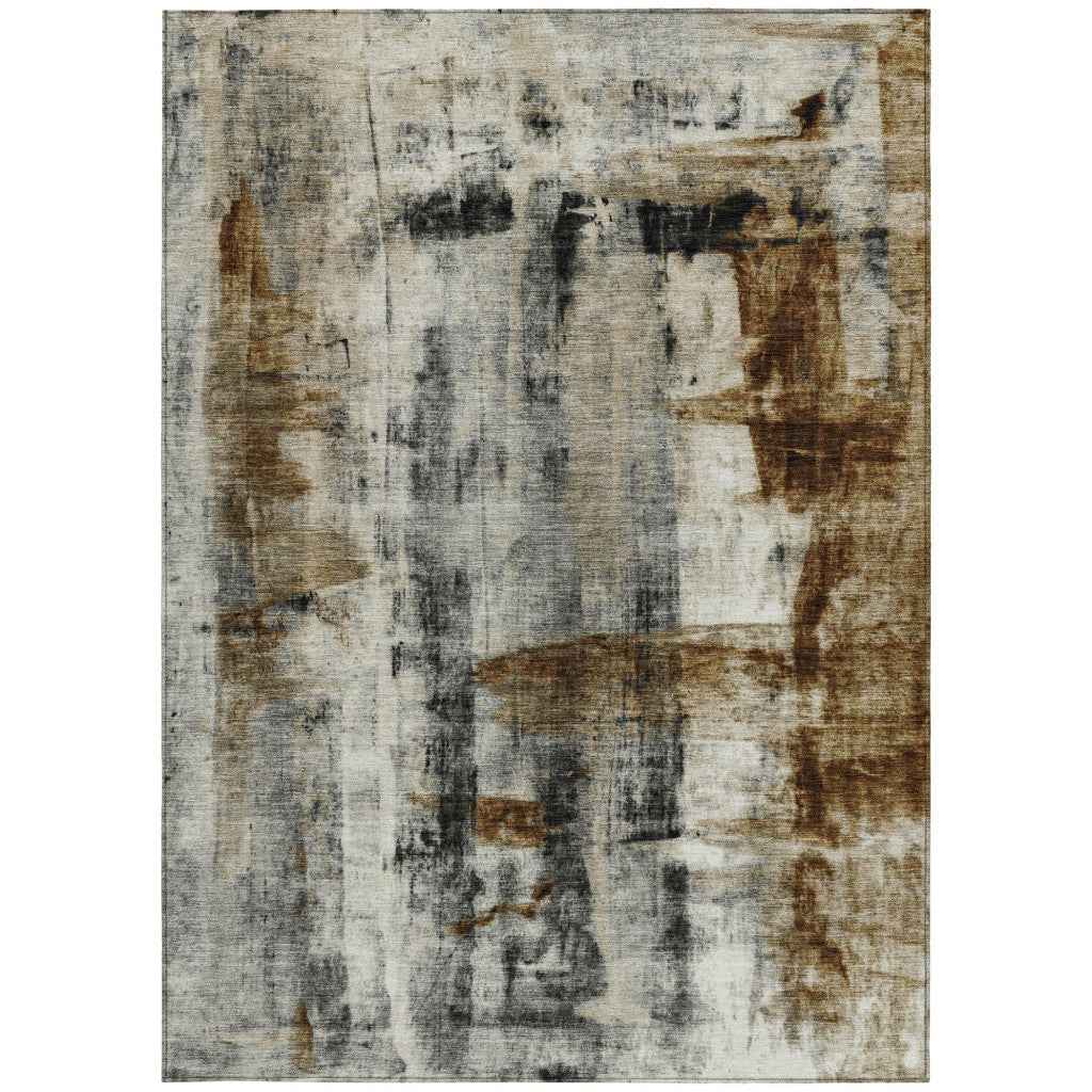 10' X 14' Taupe And Ivory Abstract Washable Indoor Outdoor Area Rug