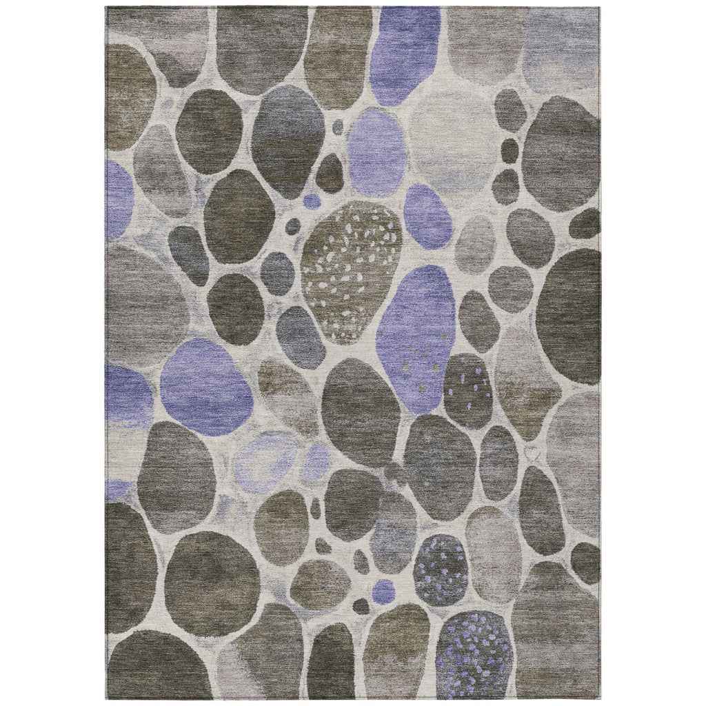 8' X 10' Chocolate Ivory And Purple Geometric Washable Indoor Outdoor Area Rug