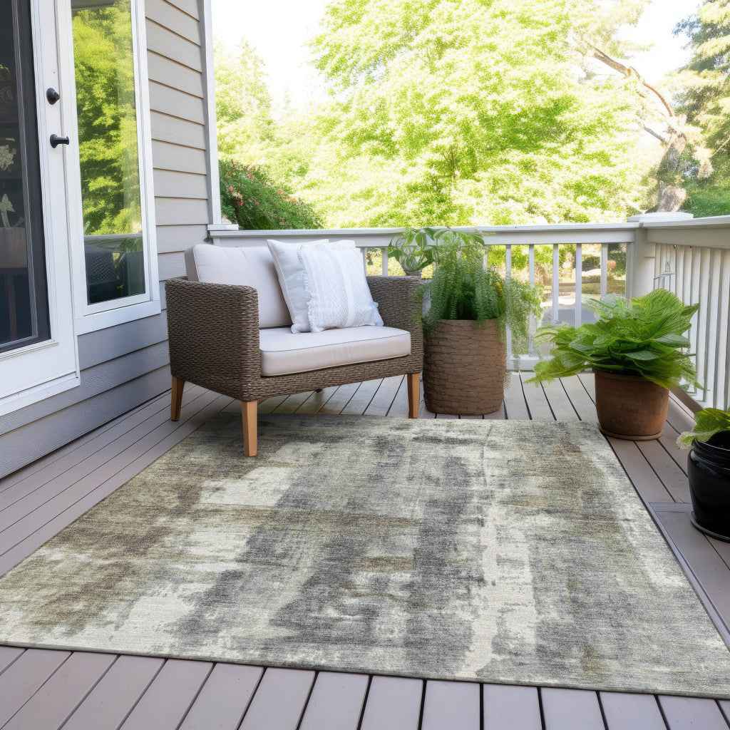 8' X 10' Beige And Ivory Abstract Washable Indoor Outdoor Area Rug