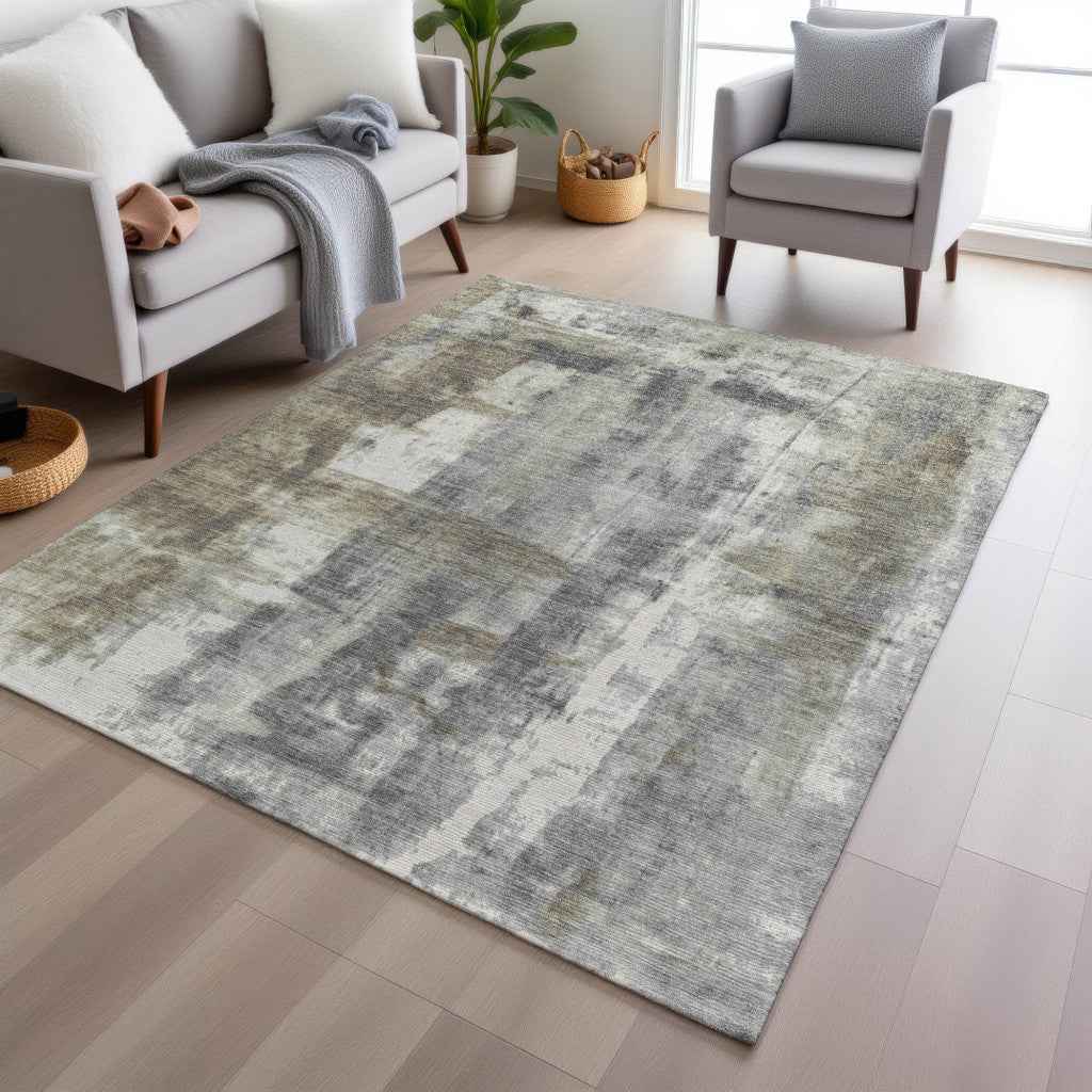 8' X 10' Beige And Ivory Abstract Washable Indoor Outdoor Area Rug