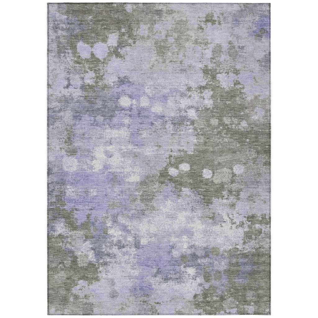 9' X 12' Lavender And Taupe Abstract Washable Indoor Outdoor Area Rug
