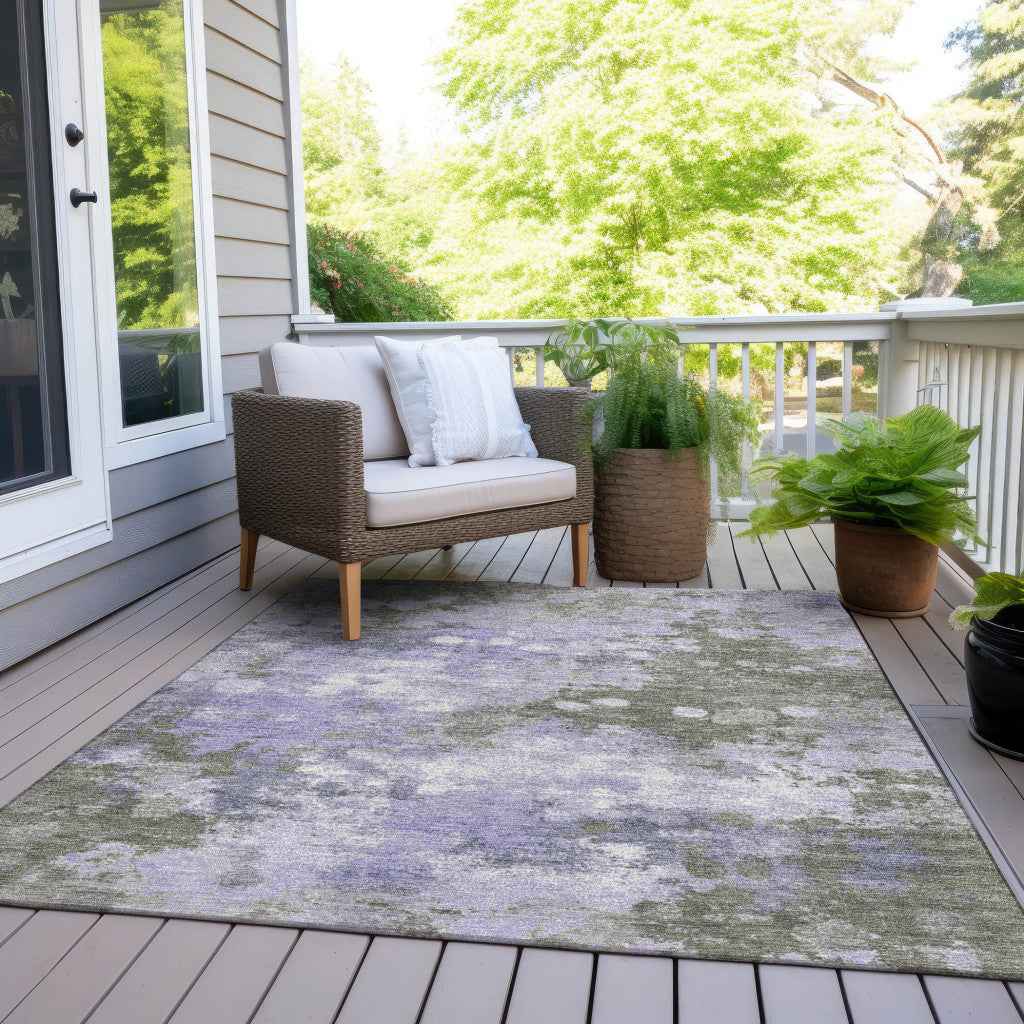9' X 12' Lavender And Taupe Abstract Washable Indoor Outdoor Area Rug