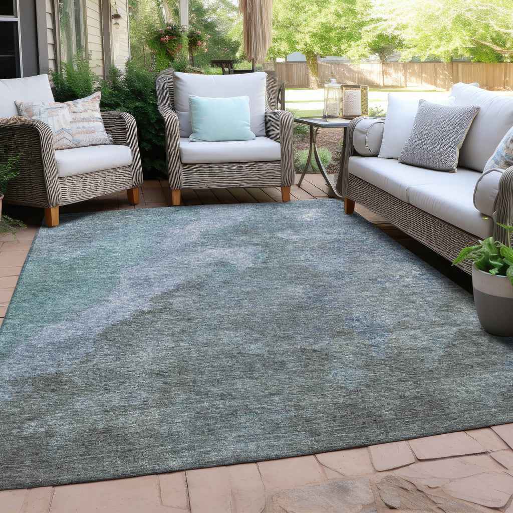 9' X 12' Blue And Gray Abstract Washable Indoor Outdoor Area Rug