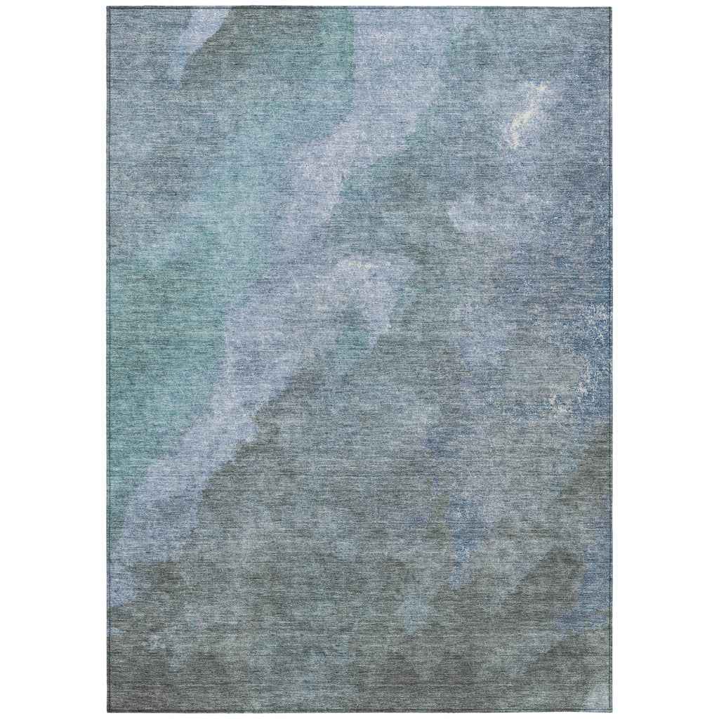 9' X 12' Blue And Gray Abstract Washable Indoor Outdoor Area Rug