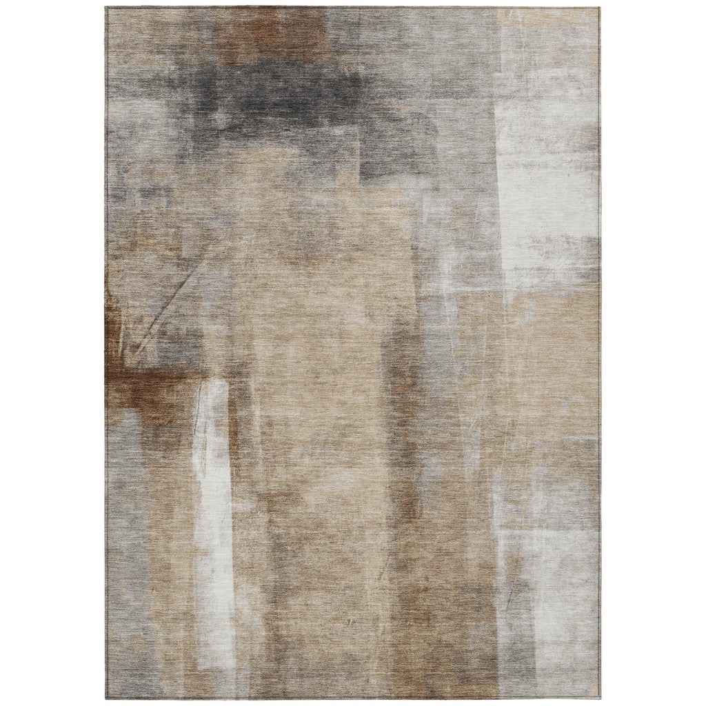 8' X 10' Beige And Ivory Abstract Washable Indoor Outdoor Area Rug