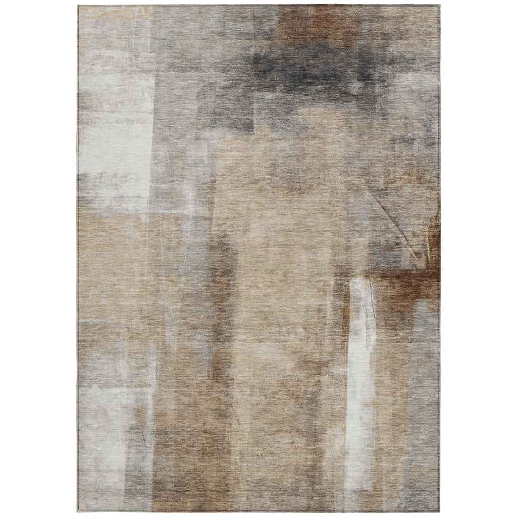 8' X 10' Beige And Ivory Abstract Washable Indoor Outdoor Area Rug