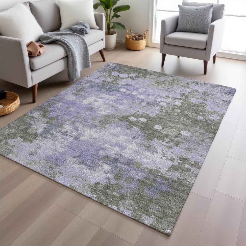 5' X 8' Lavender And Taupe Abstract Washable Indoor Outdoor Area Rug