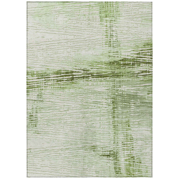 10' X 14' Artichoke Green And Ivory Striped Washable Indoor Outdoor Area Rug