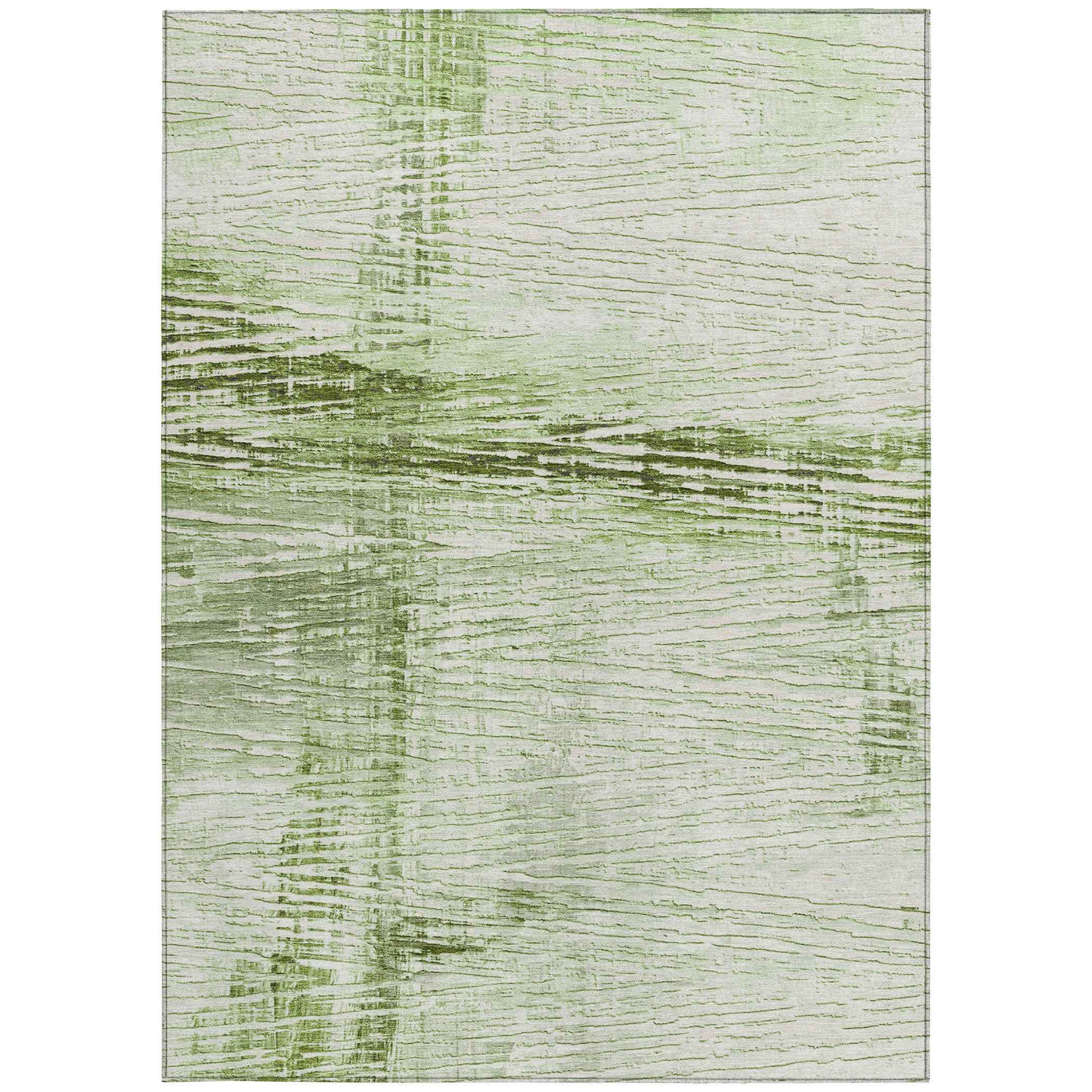 10' X 14' Artichoke Green And Ivory Striped Washable Indoor Outdoor Area Rug