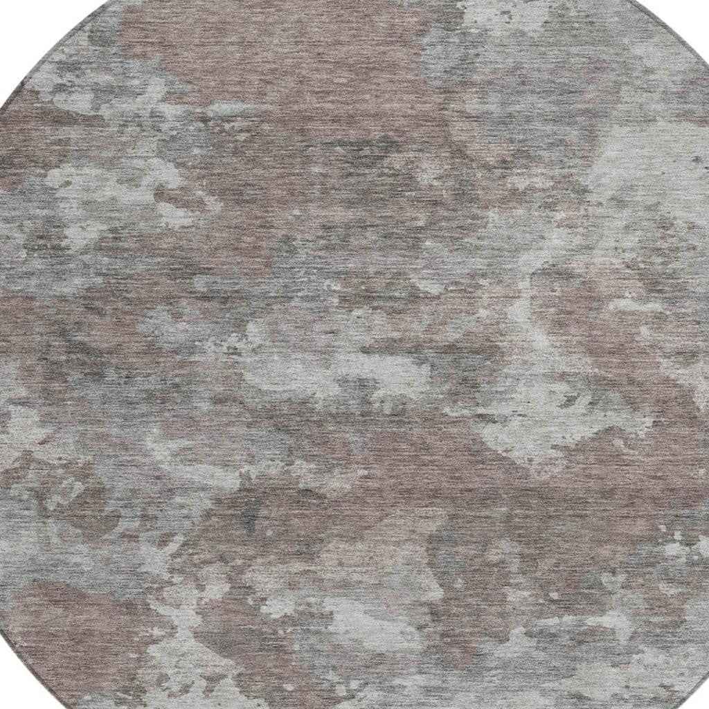 8' Brown And Ivory Round Abstract Washable Indoor Outdoor Area Rug