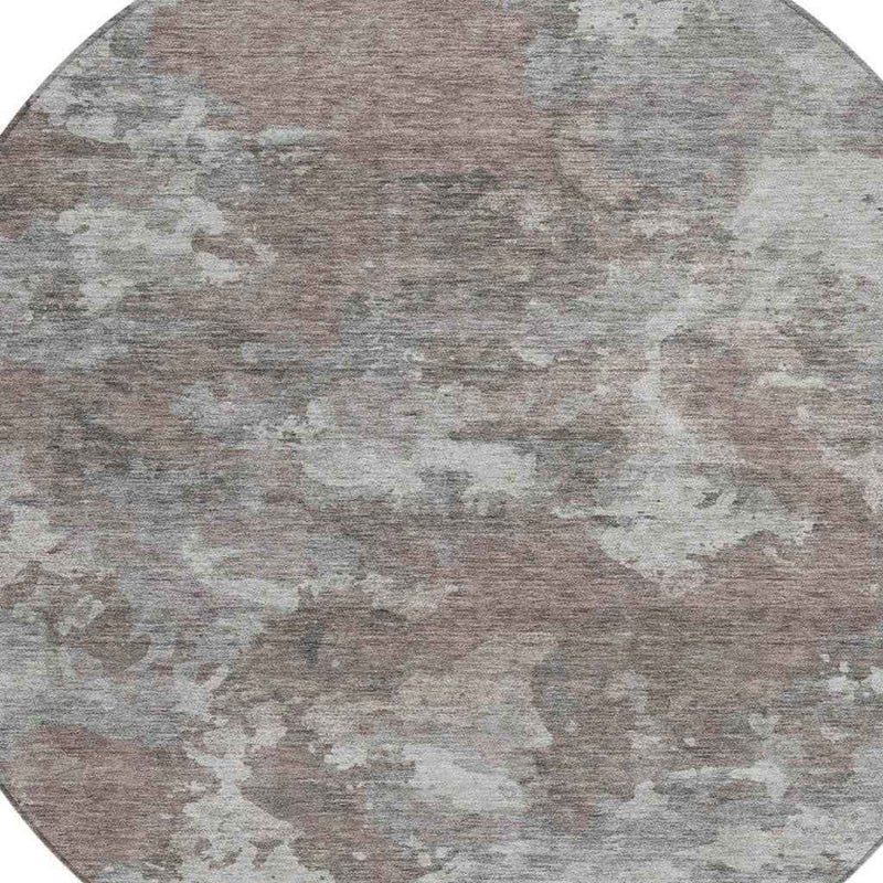 8' Brown And Ivory Round Abstract Washable Indoor Outdoor Area Rug