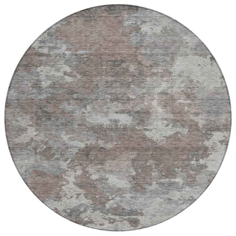 8' Brown And Ivory Round Abstract Washable Indoor Outdoor Area Rug