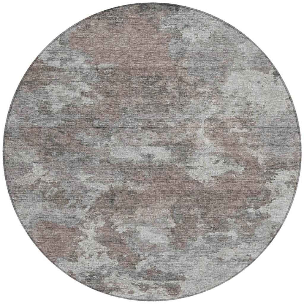 8' Brown And Ivory Round Abstract Washable Indoor Outdoor Area Rug