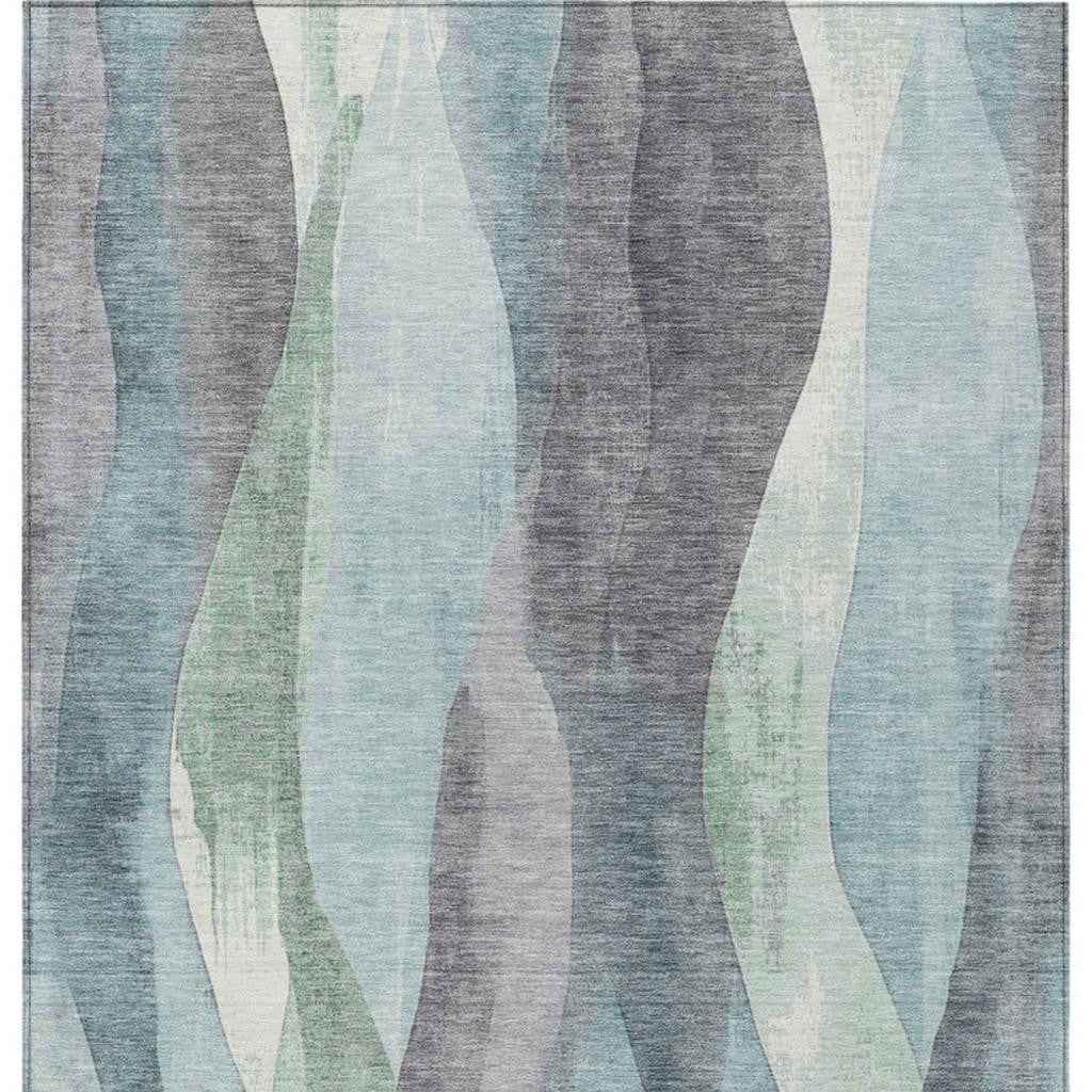 3' X 5' Teal Blue And Fern Green Abstract Washable Indoor Outdoor Area Rug