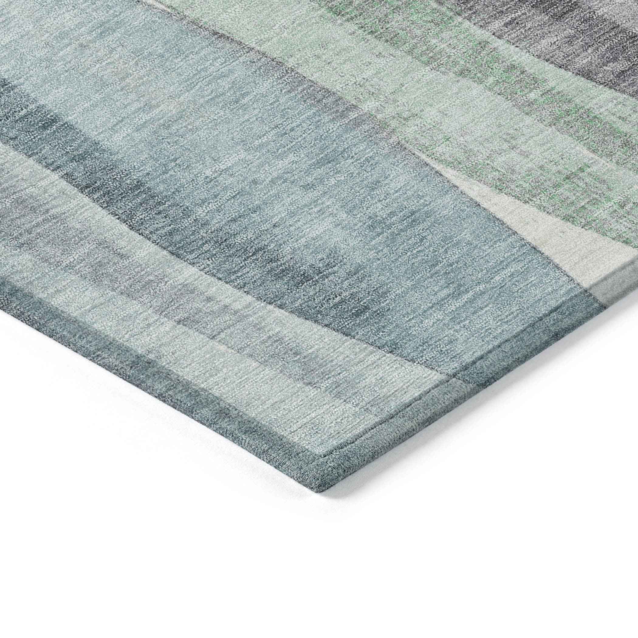 3' X 5' Teal Blue And Fern Green Abstract Washable Indoor Outdoor Area Rug