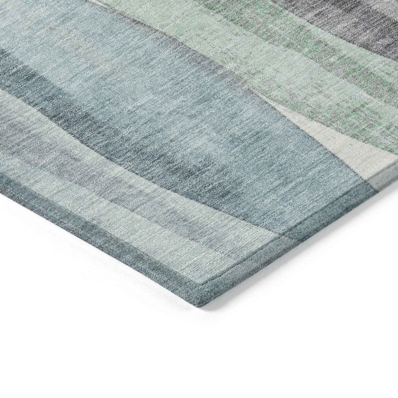 3' X 5' Teal Blue And Fern Green Abstract Washable Indoor Outdoor Area Rug