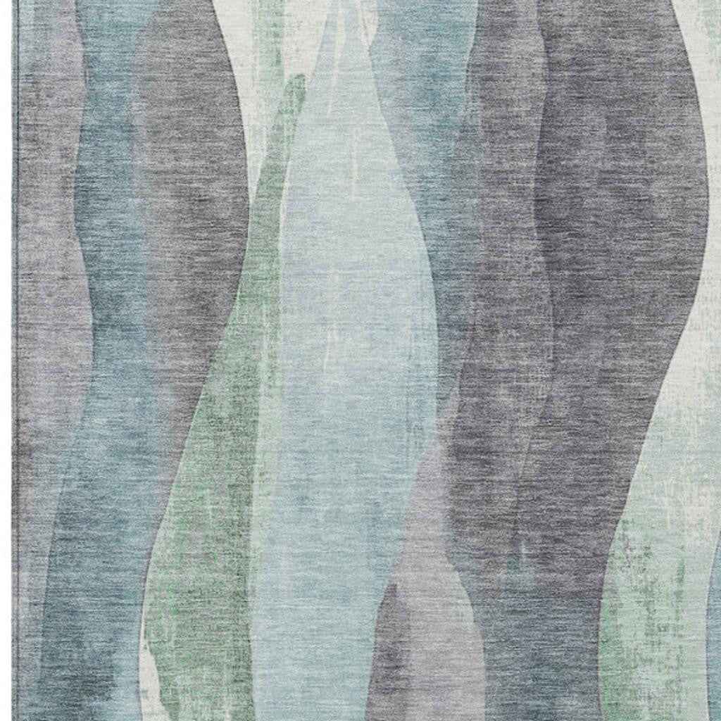 3' X 5' Teal Blue And Fern Green Abstract Washable Indoor Outdoor Area Rug
