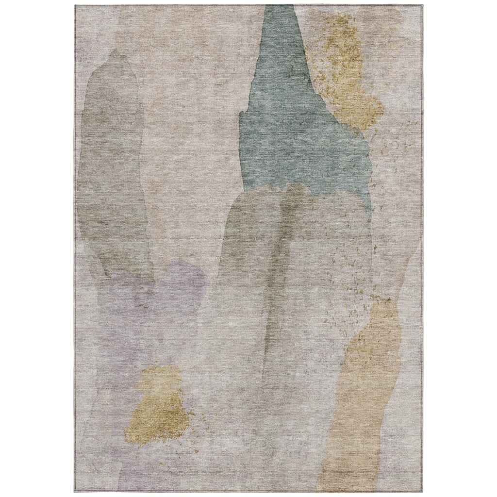 3' X 5' Beige And Taupe Abstract Washable Indoor Outdoor Area Rug