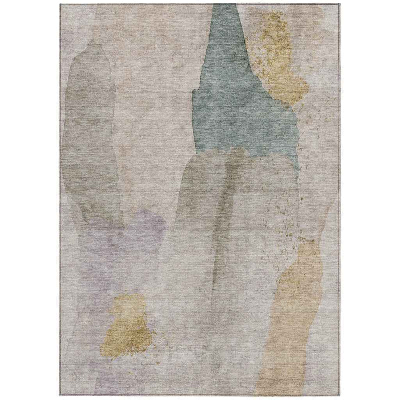 3' X 5' Beige And Taupe Abstract Washable Indoor Outdoor Area Rug