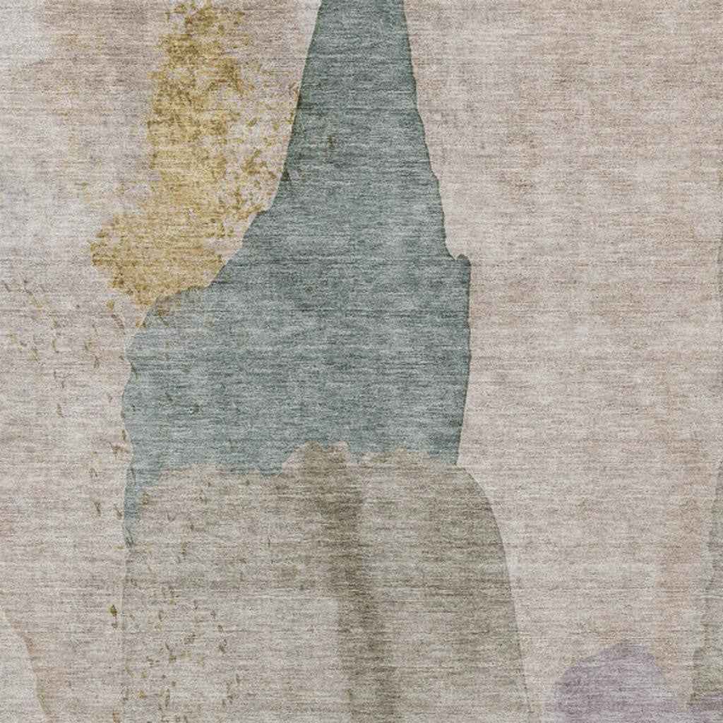 3' X 5' Beige And Taupe Abstract Washable Indoor Outdoor Area Rug