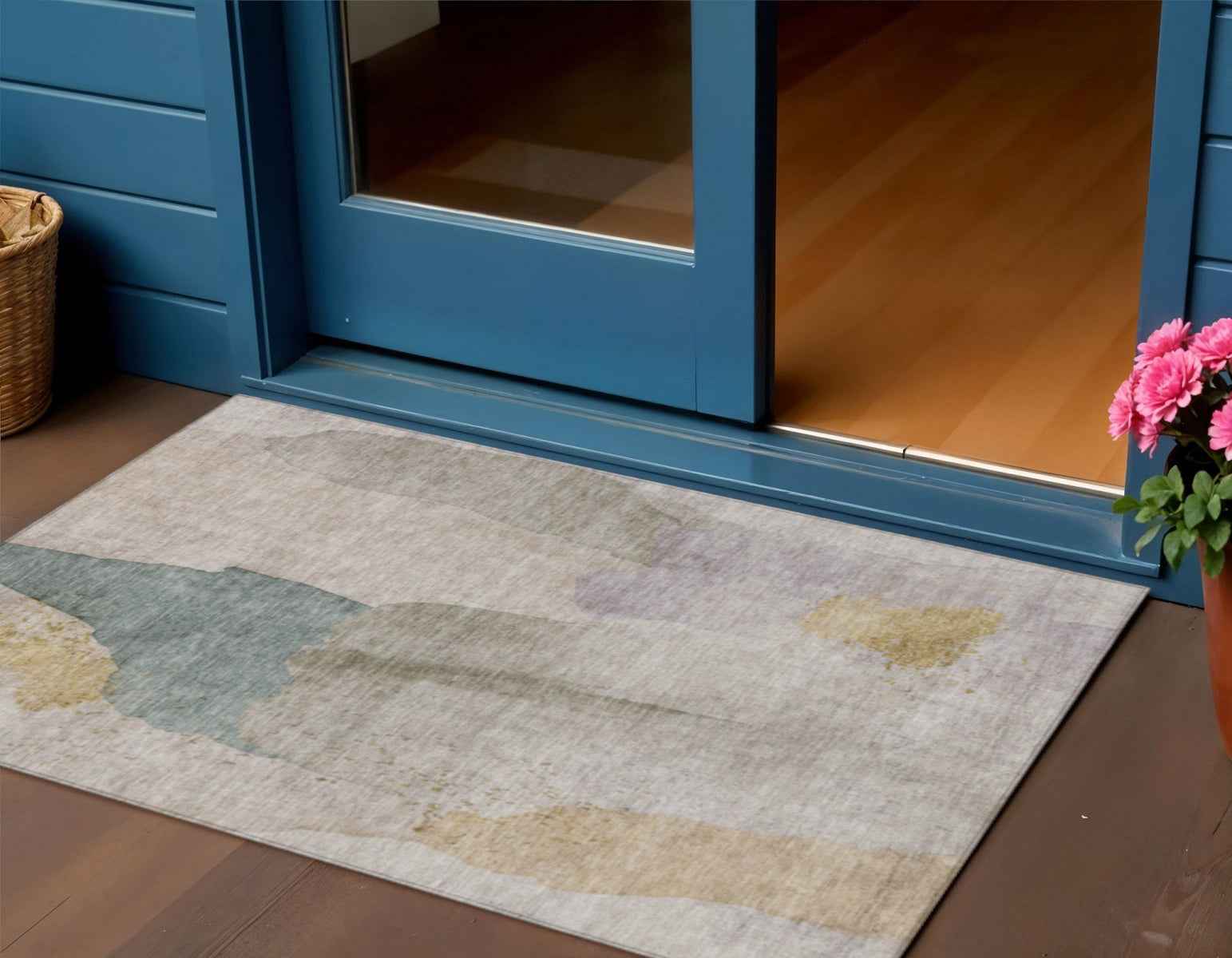 3' X 5' Beige And Taupe Abstract Washable Indoor Outdoor Area Rug