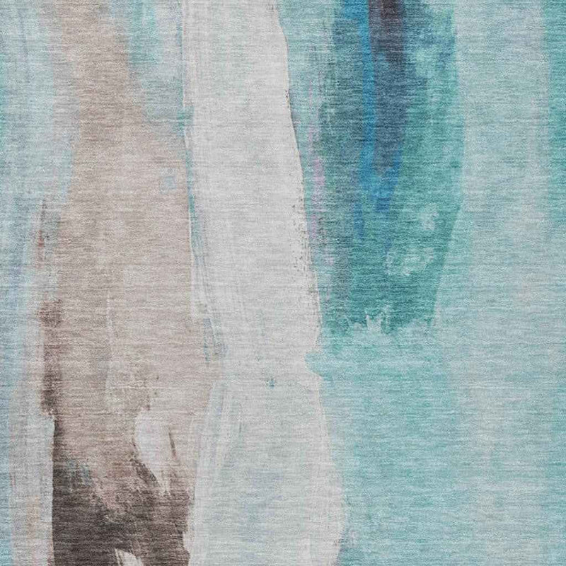 5' X 8' Teal Blue And Brown Abstract Washable Indoor Outdoor Area Rug