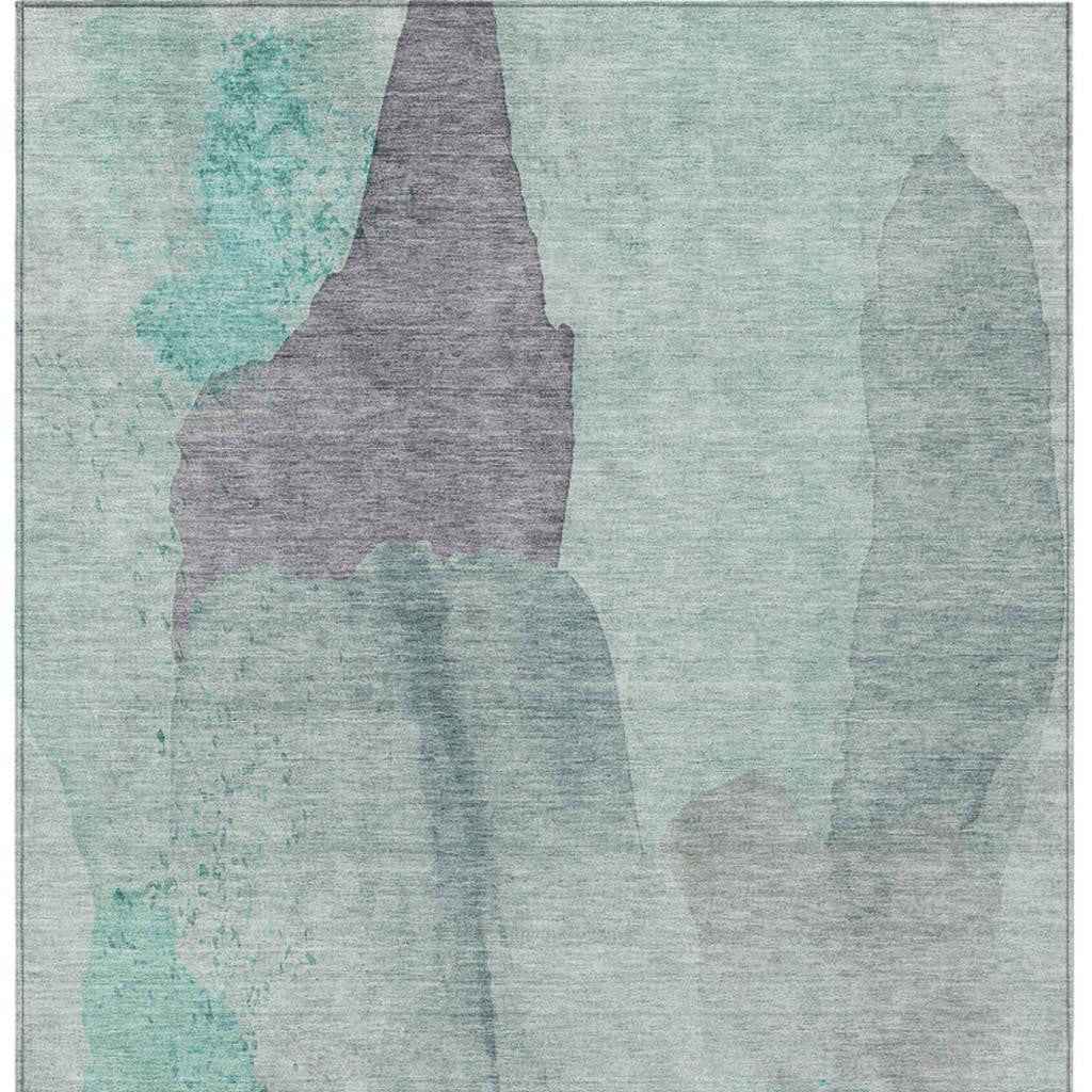 9' X 12' Teal Blue And Aqua Abstract Washable Indoor Outdoor Area Rug