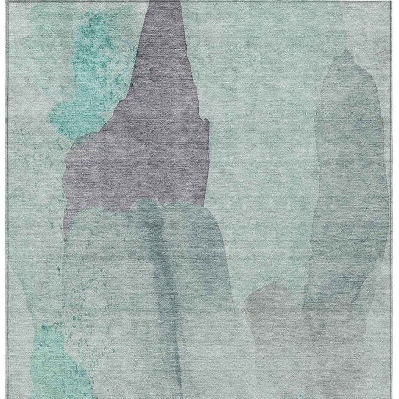 9' X 12' Teal Blue And Aqua Abstract Washable Indoor Outdoor Area Rug