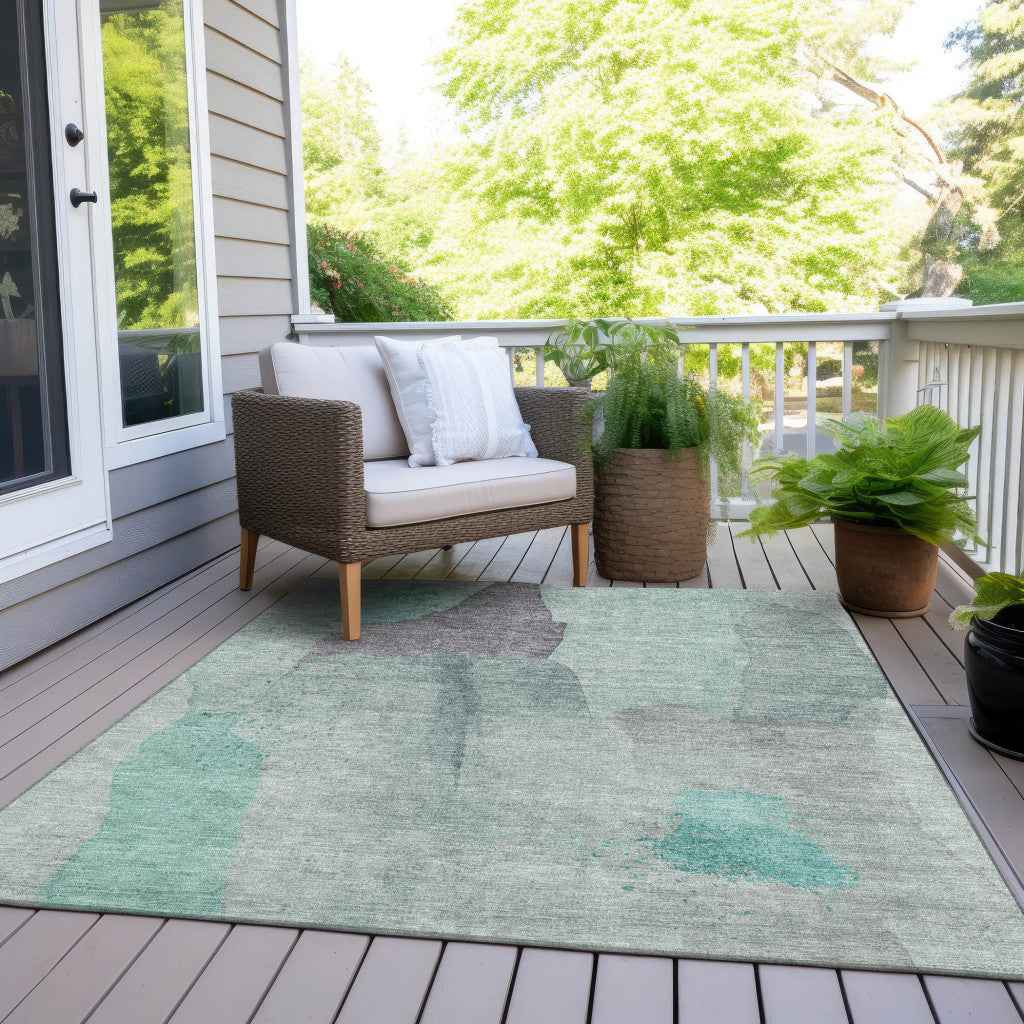 9' X 12' Teal Blue And Aqua Abstract Washable Indoor Outdoor Area Rug