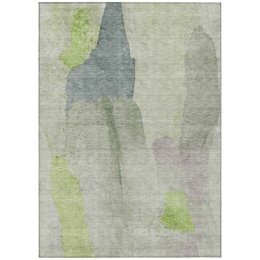 5' X 8' Artichoke Green And Taupe Abstract Washable Indoor Outdoor Area Rug
