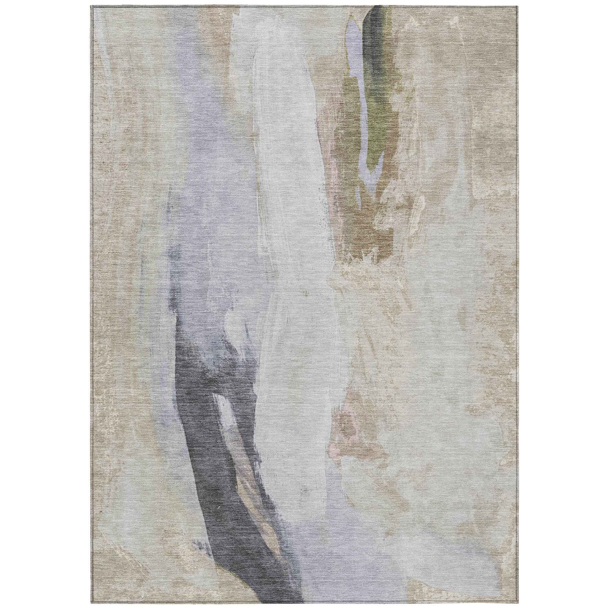 9' X 12' Ivory And Charcoal Abstract Washable Indoor Outdoor Area Rug