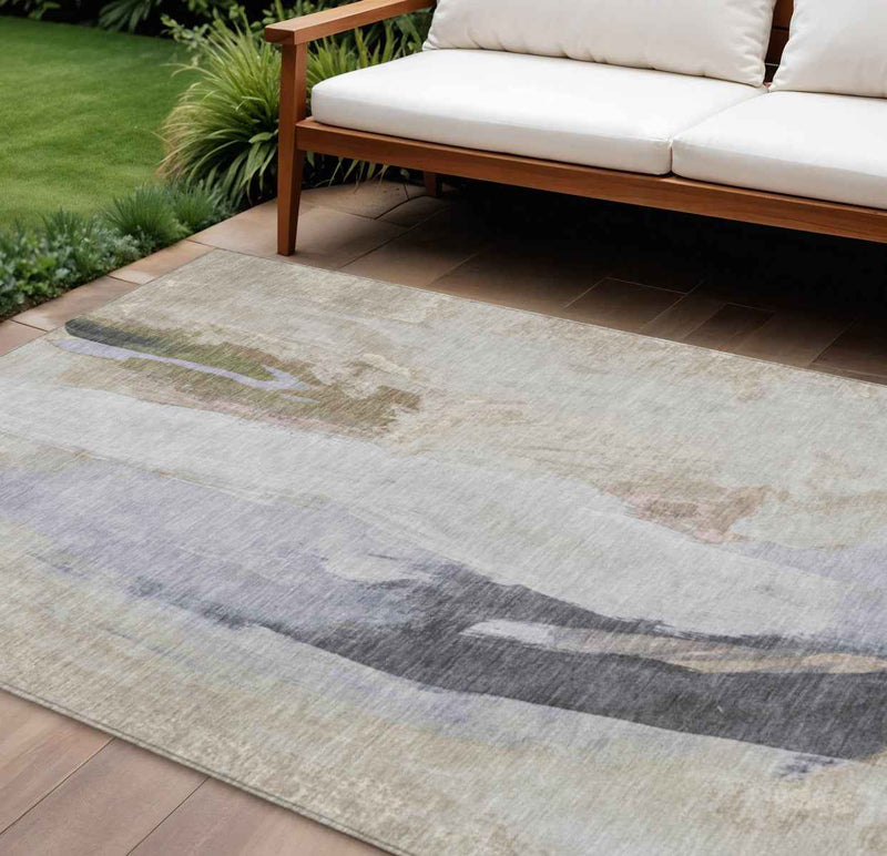 9' X 12' Ivory And Charcoal Abstract Washable Indoor Outdoor Area Rug