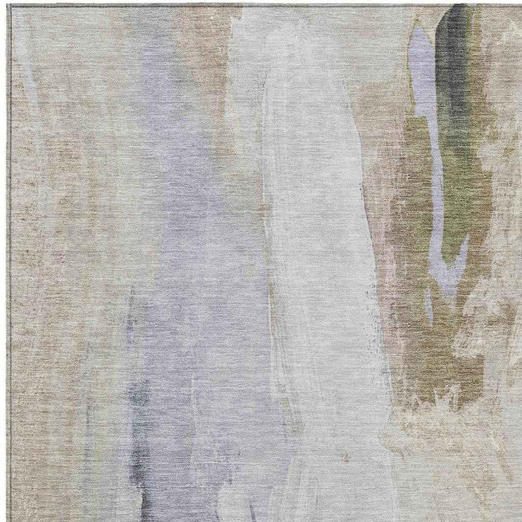 9' X 12' Ivory And Charcoal Abstract Washable Indoor Outdoor Area Rug
