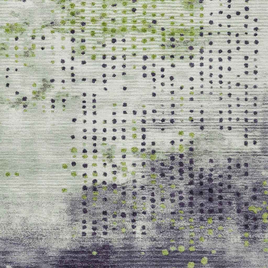 5' X 8' Artichoke Green And Purple Geometric Washable Indoor Outdoor Area Rug