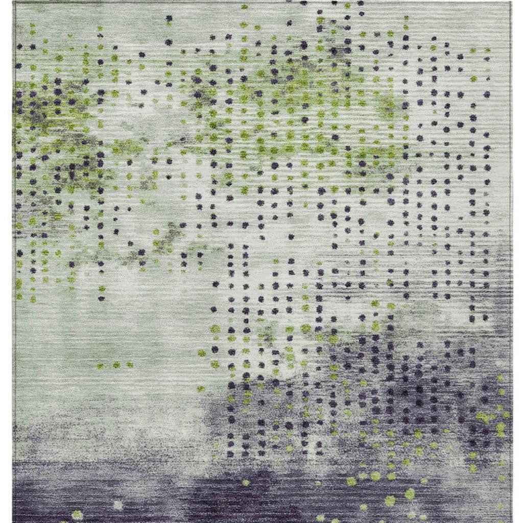 5' X 8' Artichoke Green And Purple Geometric Washable Indoor Outdoor Area Rug