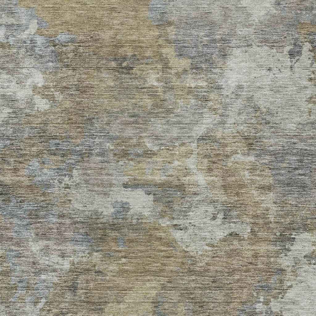 9' X 12' Gold And Ivory Abstract Washable Indoor Outdoor Area Rug