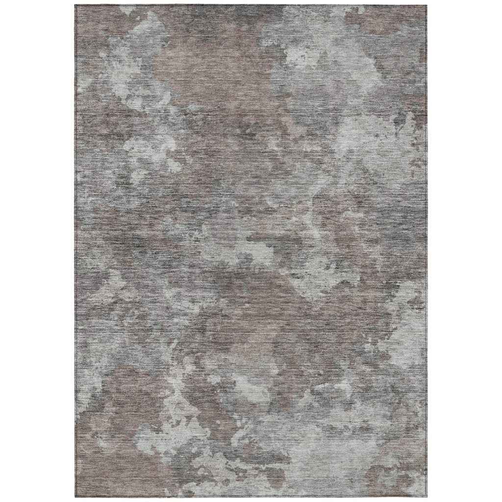 9' X 12' Brown And Ivory Abstract Washable Indoor Outdoor Area Rug