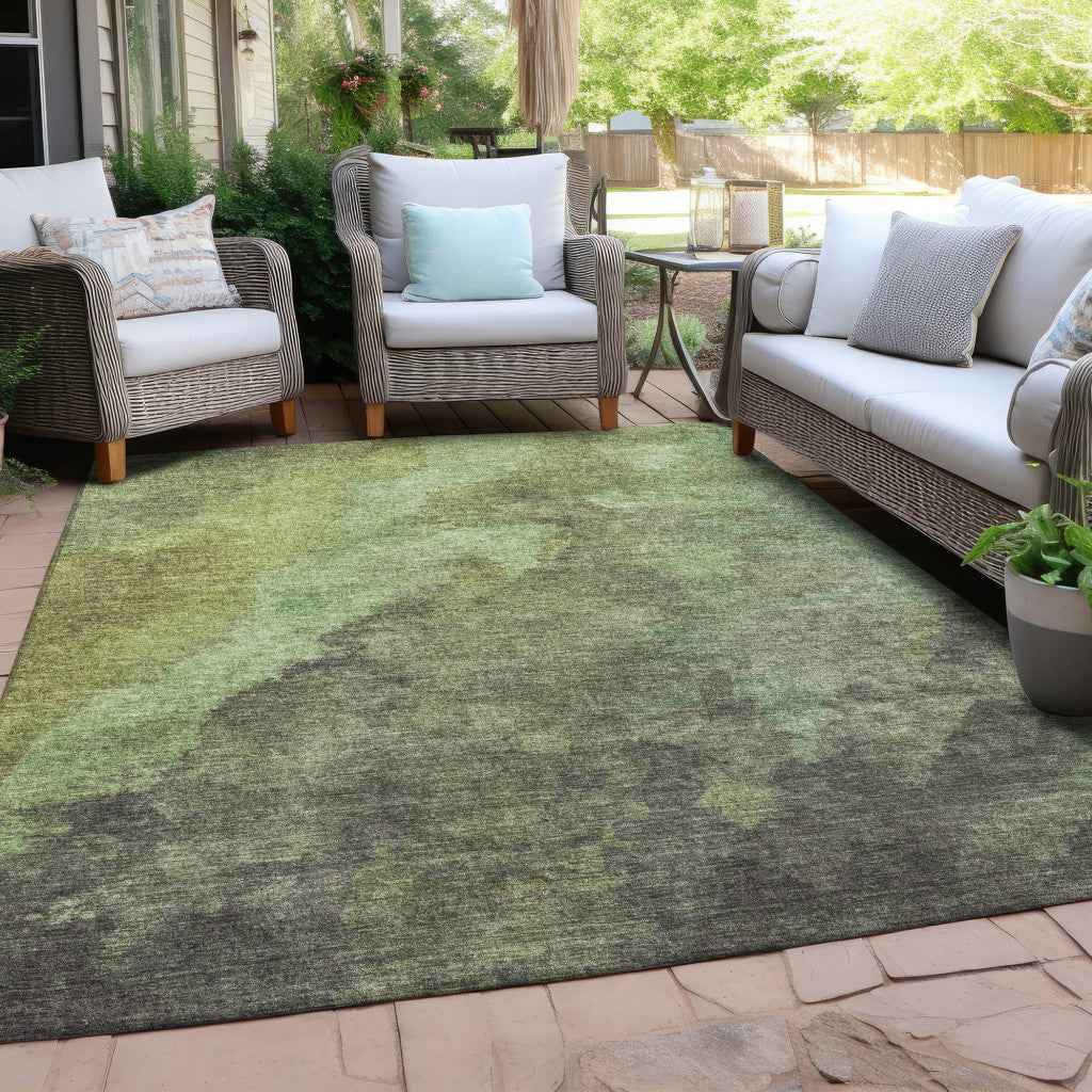 3' X 5' Green And Charcoal Abstract Washable Indoor Outdoor Area Rug