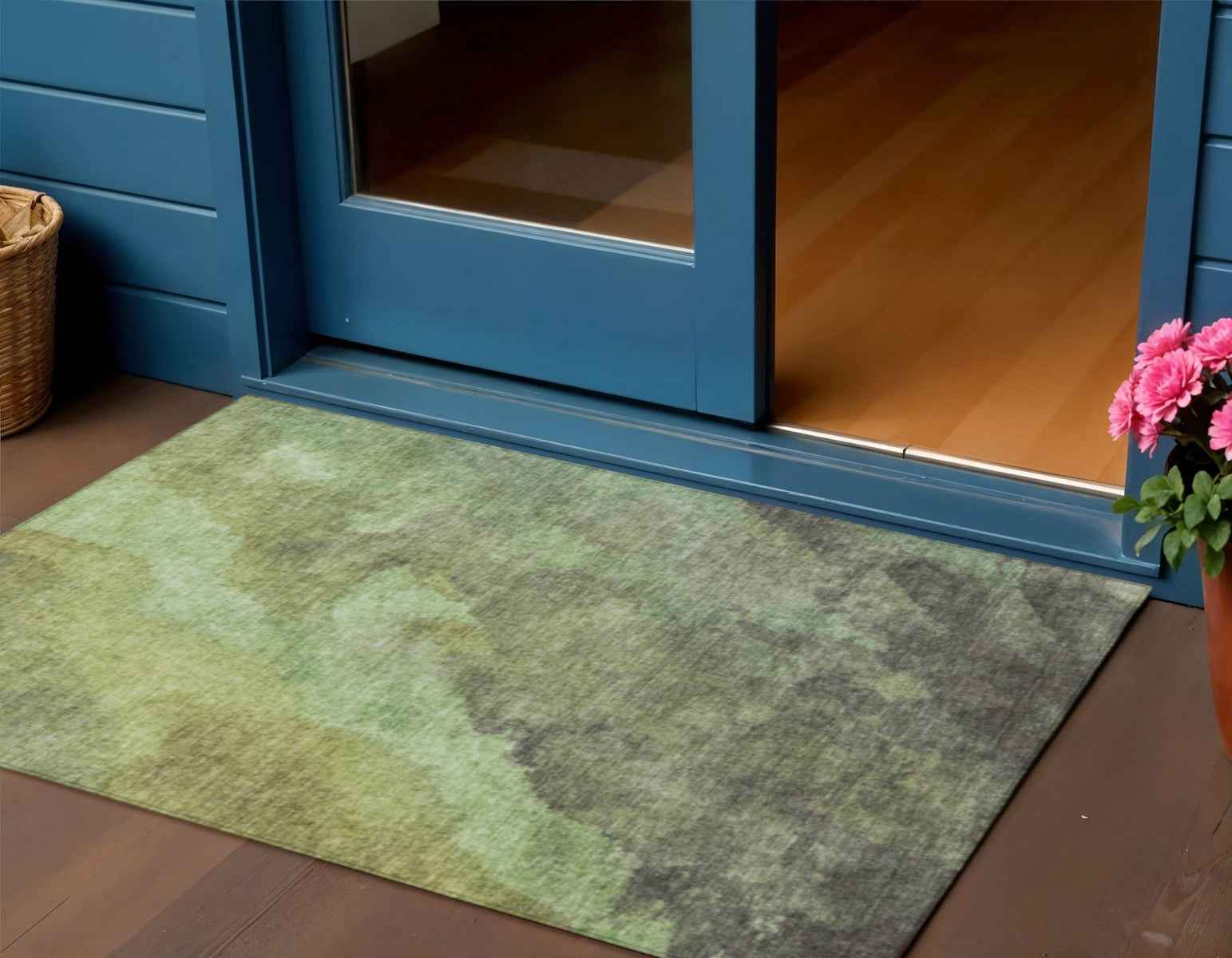 3' X 5' Green And Charcoal Abstract Washable Indoor Outdoor Area Rug