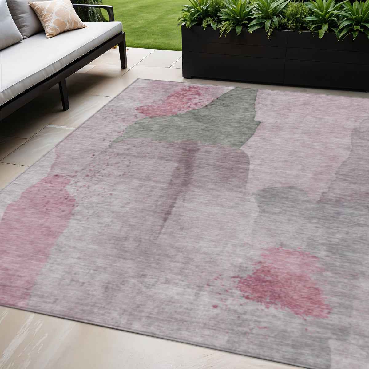 5' X 8' Blush And Gray Abstract Washable Indoor Outdoor Area Rug