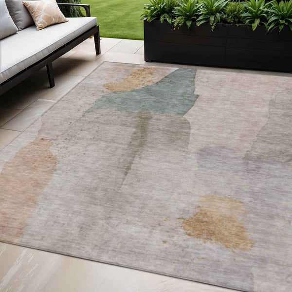 5' X 8' Copper And Pale Aqua Abstract Washable Indoor Outdoor Area Rug